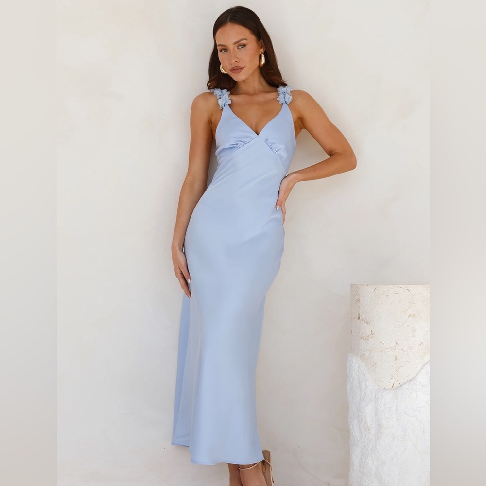 Hello Molly Silken Twilight Satin Maxi Dress Blue